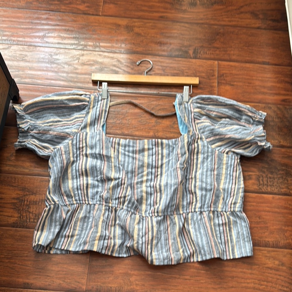 Striped Blue and Gray Women's Blouse
